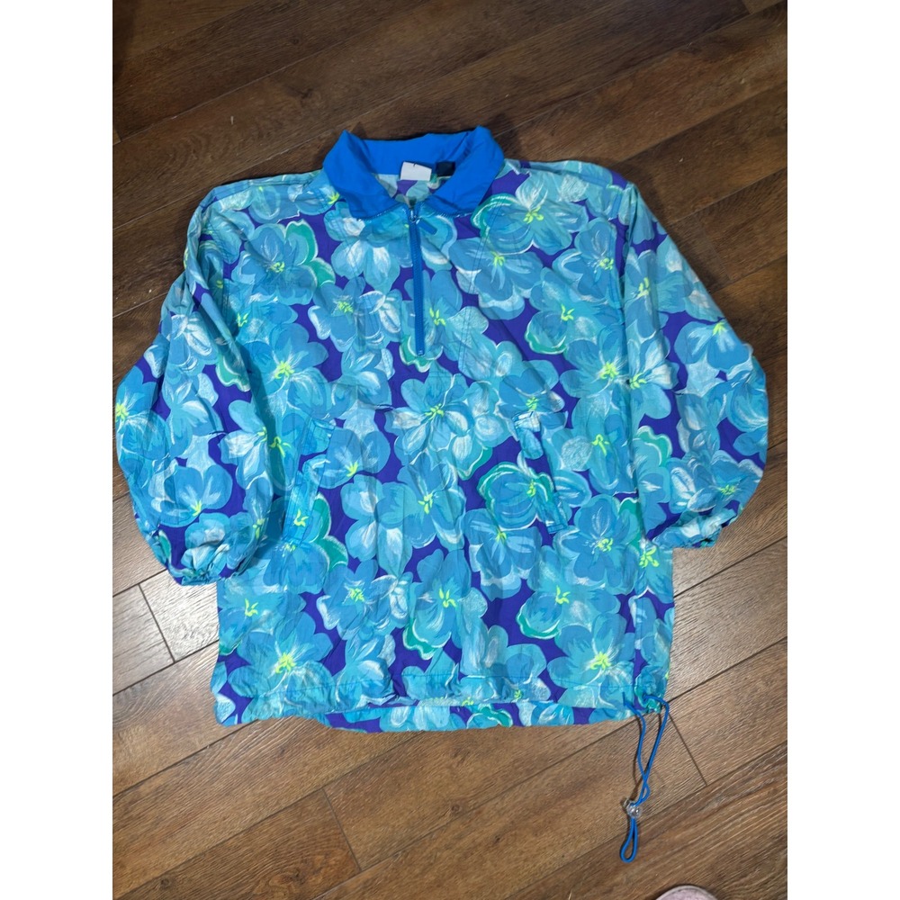 Lizsport Floral Print Pullover Jacket Anorak Windbreaker Blue Spring Summer‎ L - Picture 4 of 8